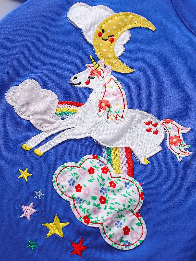 Kids’ Unicorn Cartoon Pattern Short Sleeves T-shirt in European and