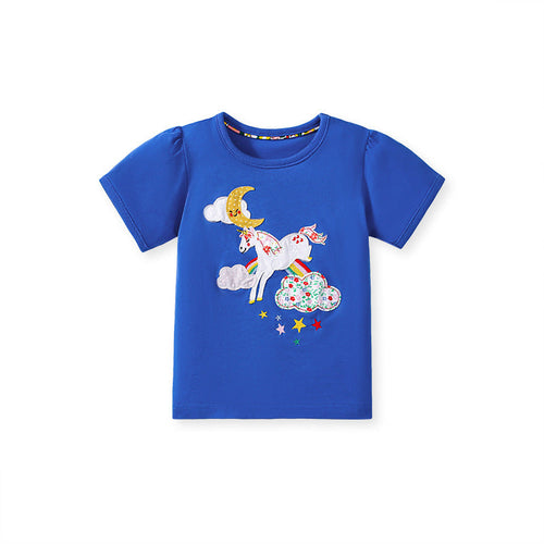 Kids’ Unicorn Cartoon Pattern Short Sleeves T-shirt in European and